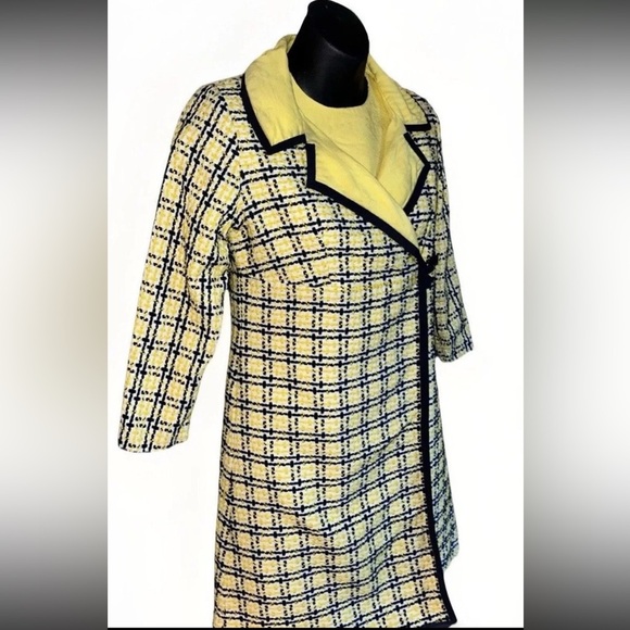 Vintage sheath Dress and Jacket yellow black white plaid tweed measures XS - Picture 2 of 11